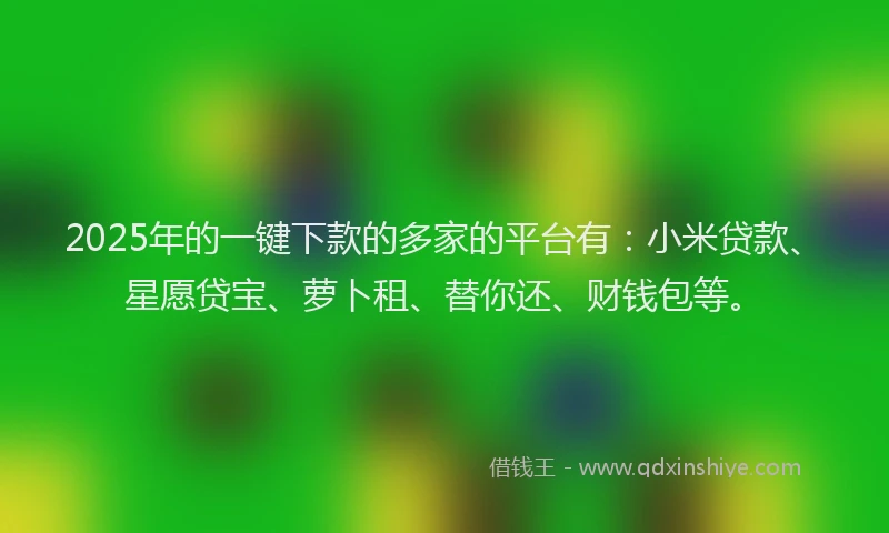 2025年的一键下款的多家的平台有：小米贷款、星愿贷宝、萝卜租、替你还、财钱包等。