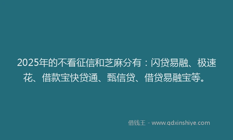 2025年的不看征信和芝麻分有：闪贷易融、极速花、借款宝快贷通、甄信贷、借贷易融宝等。