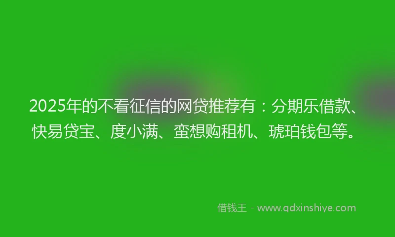 2025年的不看征信的网贷推荐有：分期乐借款、快易贷宝、度小满、蛮想购租机、琥珀钱包等。