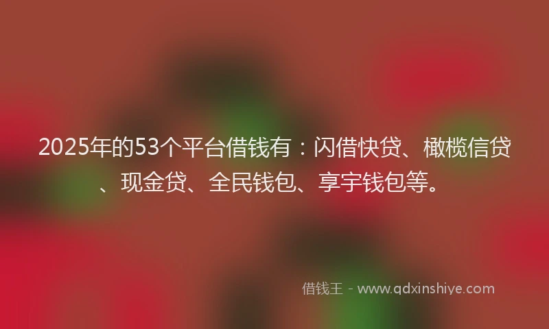 2025年的53个平台借钱有：闪借快贷、橄榄信贷、现金贷、全民钱包、享宇钱包等。