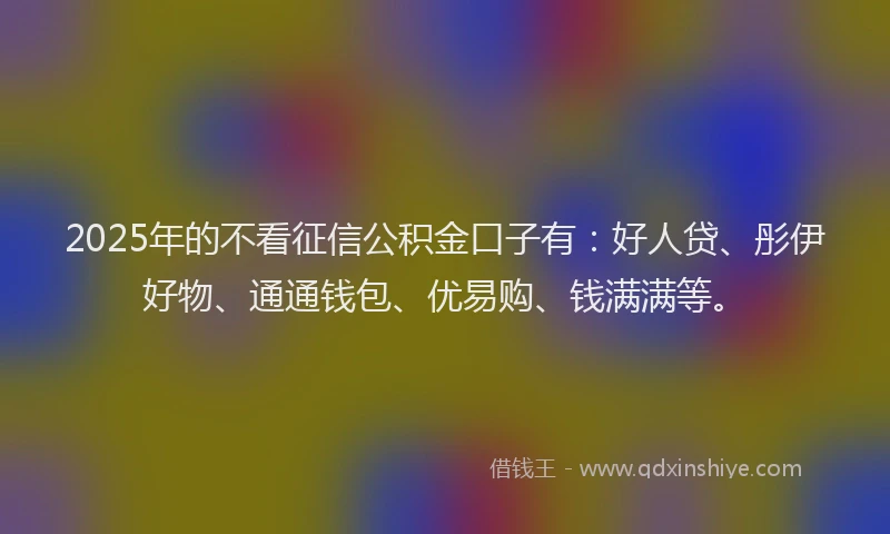 2025年的不看征信公积金口子有：好人贷、彤伊好物、通通钱包、优易购、钱满满等。