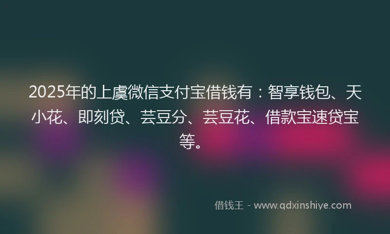 2025年的上虞微信支付宝借钱有：智享钱包、天小花、即刻贷、芸豆分、芸豆花、借款宝速贷宝等。