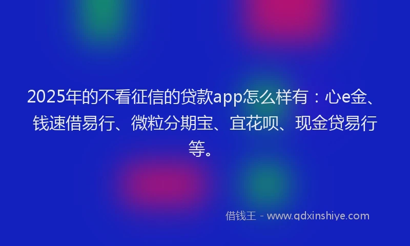 2025年的不看征信的贷款app怎么样有：心e金、钱速借易行、微粒分期宝、宜花呗、现金贷易行等。