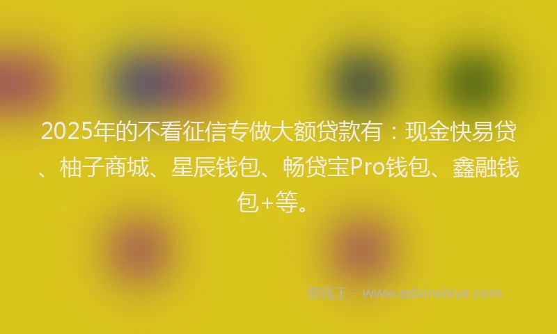 2025年的不看征信专做大额贷款有：现金快易贷、柚子商城、星辰钱包、畅贷宝Pro钱包、鑫融钱包+等。