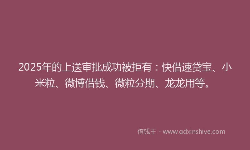 2025年的上送审批成功被拒有：快借速贷宝、小米粒、微博借钱、微粒分期、龙龙用等。