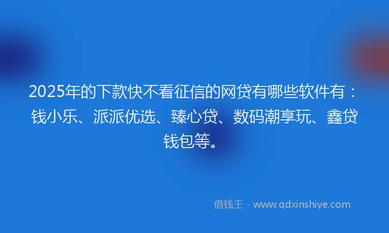 2025年的下款快不看征信的网贷有哪些软件有：钱小乐、派派优选、臻心贷、数码潮享玩、鑫贷钱包等。