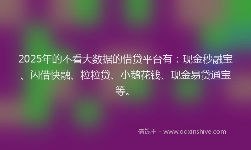 2025年的不看大数据的借贷平台有：现金秒融宝、闪借快融、粒粒贷、小鹅花钱、现金易贷通宝等。