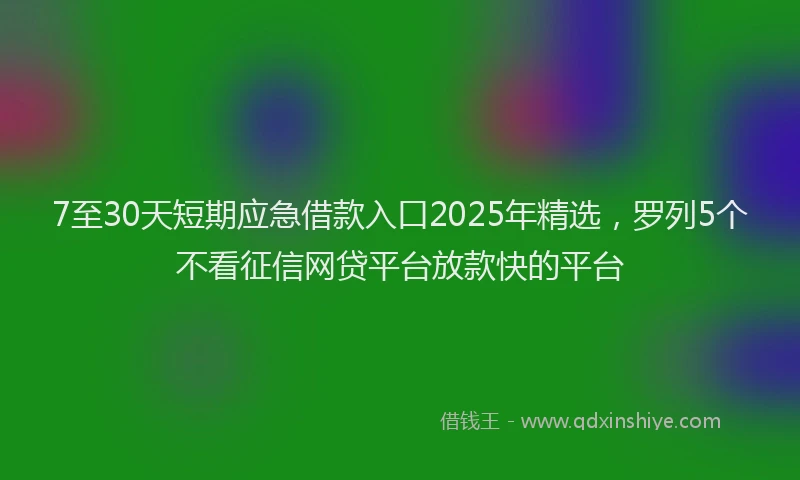 7至30天短期应急借款入口2025年精选，罗列5个不看征信网贷平台放款快的平台