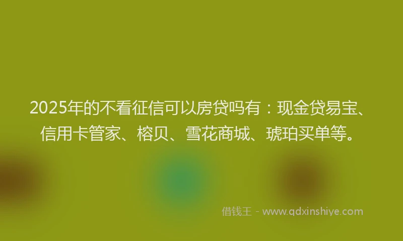 2025年的不看征信可以房贷吗有：现金贷易宝、信用卡管家、榕贝、雪花商城、琥珀买单等。