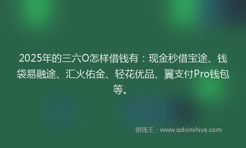2025年的三六O怎样借钱有：现金秒借宝途、钱袋易融途、汇火佑金、轻花优品、翼支付Pro钱包等。