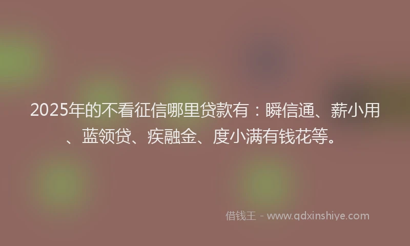 2025年的不看征信哪里贷款有：瞬信通、薪小用、蓝领贷、疾融金、度小满有钱花等。
