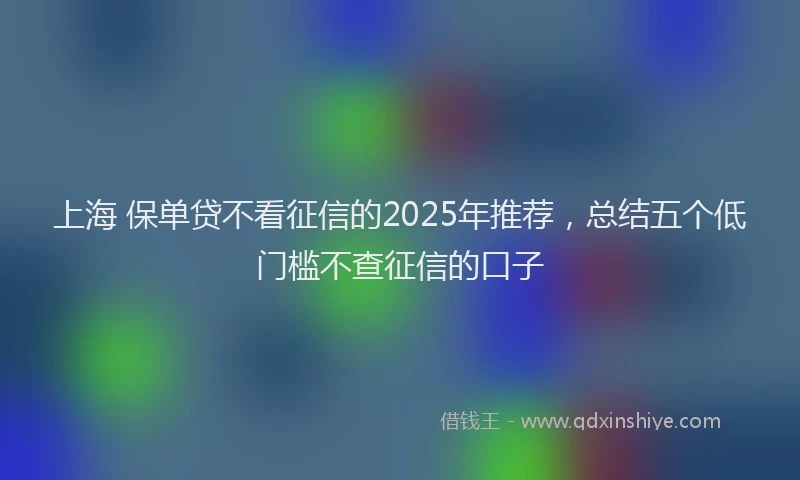 上海 保单贷不看征信的2025年推荐，总结五个低门槛不查征信的口子