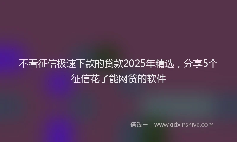不看征信极速下款的贷款2025年精选，分享5个征信花了能网贷的软件