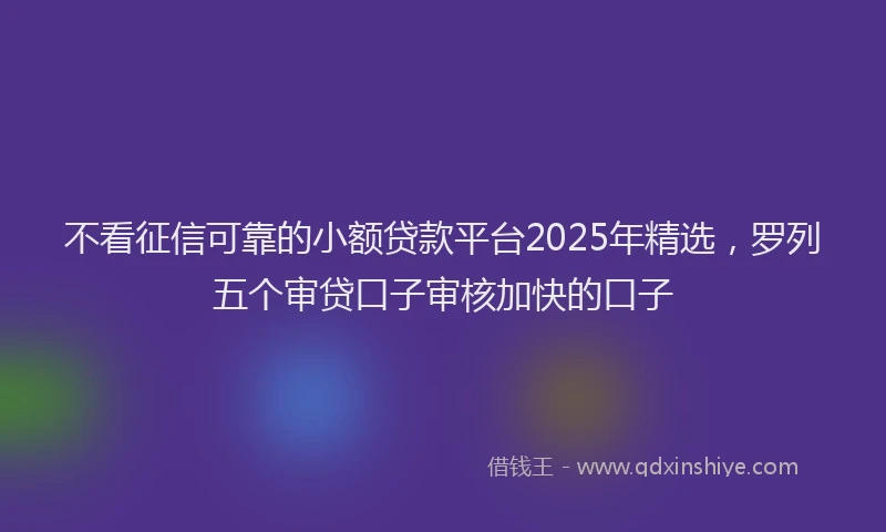不看征信可靠的小额贷款平台2025年精选，罗列五个审贷口子审核加快的口子