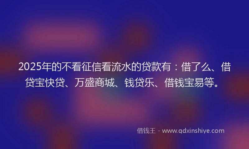 2025年的不看征信看流水的贷款有：借了么、借贷宝快贷、万盛商城、钱贷乐、借钱宝易等。
