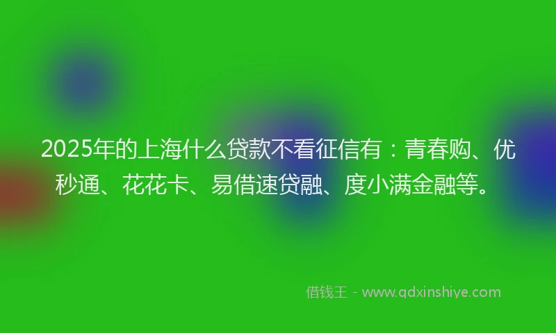 2025年的上海什么贷款不看征信有：青春购、优秒通、花花卡、易借速贷融、度小满金融等。