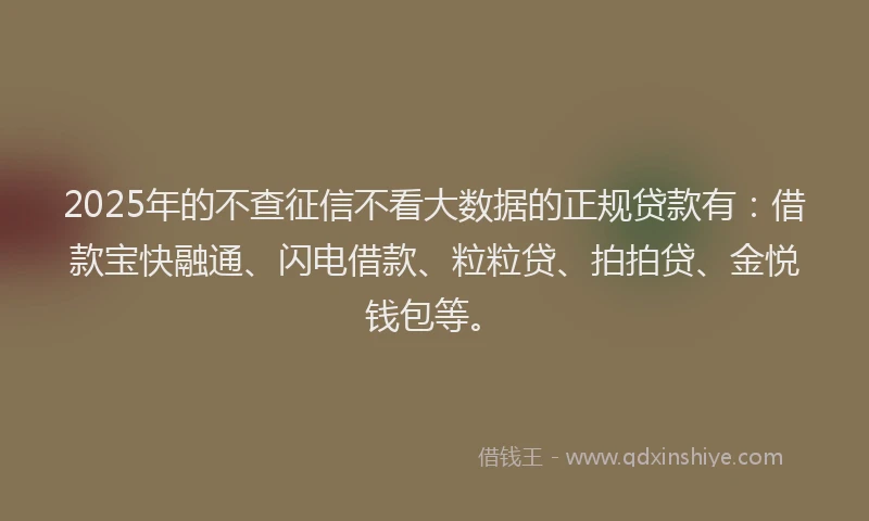 2025年的不查征信不看大数据的正规贷款有：借款宝快融通、闪电借款、粒粒贷、拍拍贷、金悦钱包等。