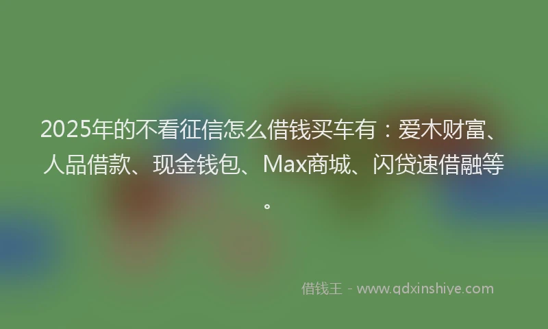 2025年的不看征信怎么借钱买车有：爱木财富、人品借款、现金钱包、Max商城、闪贷速借融等。