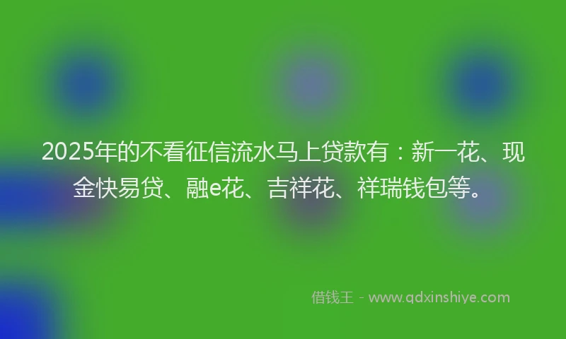 2025年的不看征信流水马上贷款有：新一花、现金快易贷、融e花、吉祥花、祥瑞钱包等。