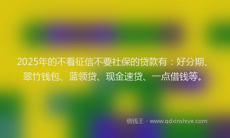 2025年的不看征信不要社保的贷款有：好分期、翠竹钱包、蓝领贷、现金速贷、一点借钱等。