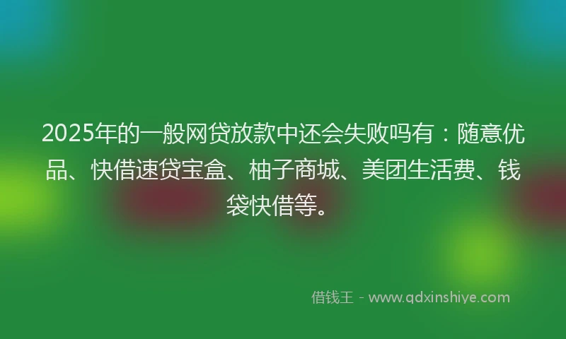 2025年的一般网贷放款中还会失败吗有：随意优品、快借速贷宝盒、柚子商城、美团生活费、钱袋快借等。