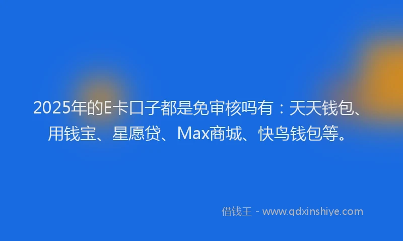 2025年的E卡口子都是免审核吗有：天天钱包、用钱宝、星愿贷、Max商城、快鸟钱包等。
