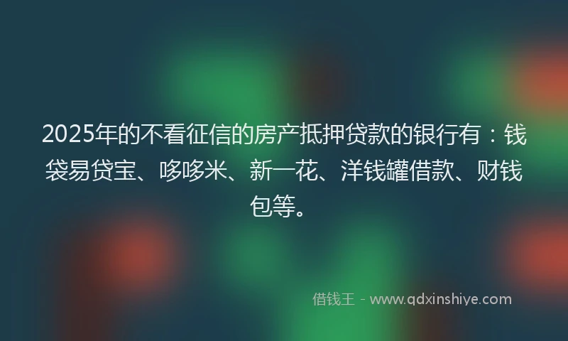2025年的不看征信的房产抵押贷款的银行有：钱袋易贷宝、哆哆米、新一花、洋钱罐借款、财钱包等。