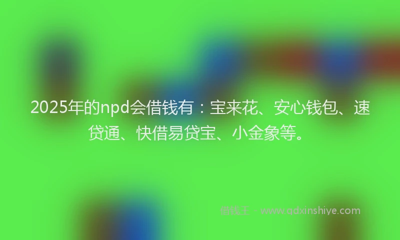 2025年的npd会借钱有：宝来花、安心钱包、速贷通、快借易贷宝、小金象等。