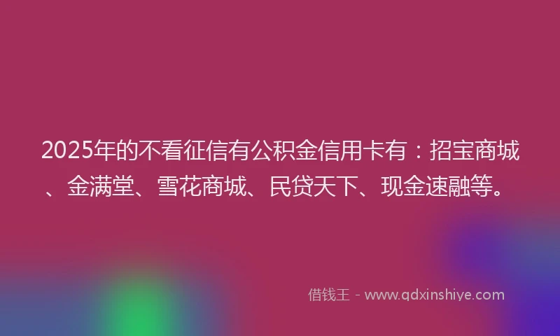 2025年的不看征信有公积金信用卡有：招宝商城、金满堂、雪花商城、民贷天下、现金速融等。