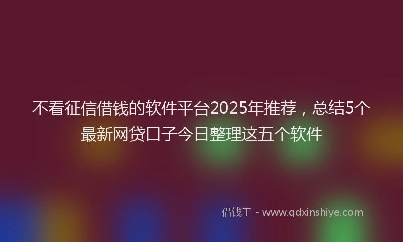不看征信借钱的软件平台2025年推荐，总结5个最新网贷口子今日整理这五个软件