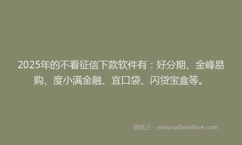 2025年的不看征信下款软件有：好分期、金峰易购、度小满金融、宜口袋、闪贷宝盒等。