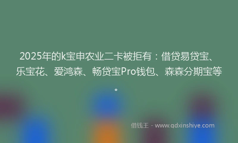 2025年的k宝申农业二卡被拒有：借贷易贷宝、乐宝花、爱鸿森、畅贷宝Pro钱包、森森分期宝等。