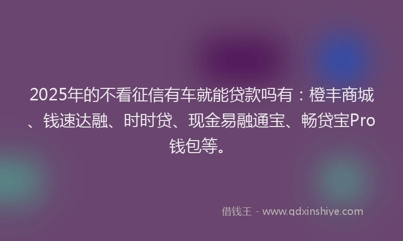 2025年的不看征信有车就能贷款吗有：橙丰商城、钱速达融、时时贷、现金易融通宝、畅贷宝Pro钱包等。