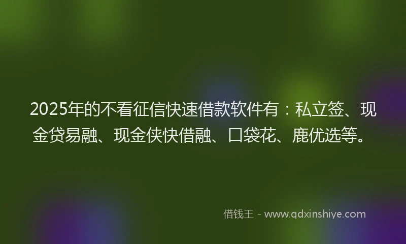 2025年的不看征信快速借款软件有：私立签、现金贷易融、现金侠快借融、口袋花、鹿优选等。