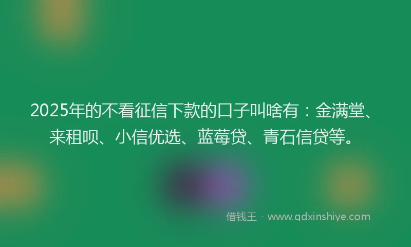 2025年的不看征信下款的口子叫啥有：金满堂、来租呗、小信优选、蓝莓贷、青石信贷等。