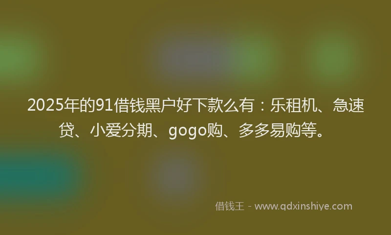 2025年的91借钱黑户好下款么有：乐租机、急速贷、小爱分期、gogo购、多多易购等。