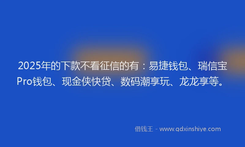 2025年的下款不看征信的有：易捷钱包、瑞信宝Pro钱包、现金侠快贷、数码潮享玩、龙龙享等。