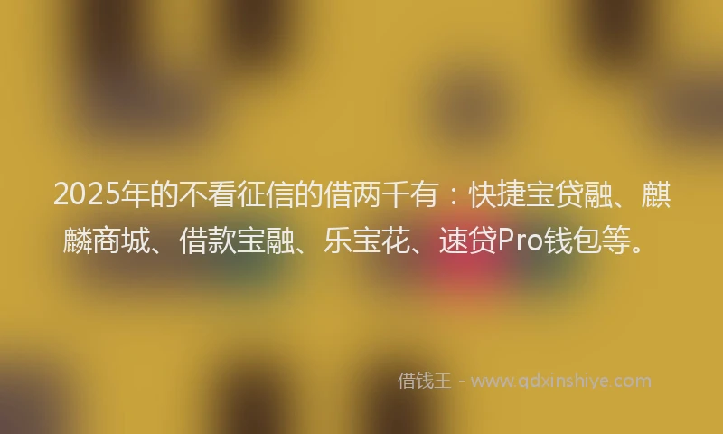 2025年的不看征信的借两千有：快捷宝贷融、麒麟商城、借款宝融、乐宝花、速贷Pro钱包等。