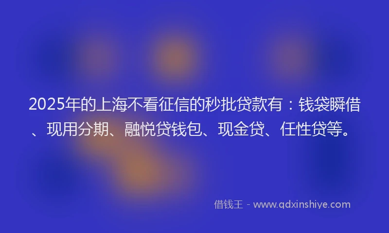 2025年的上海不看征信的秒批贷款有：钱袋瞬借、现用分期、融悦贷钱包、现金贷、任性贷等。