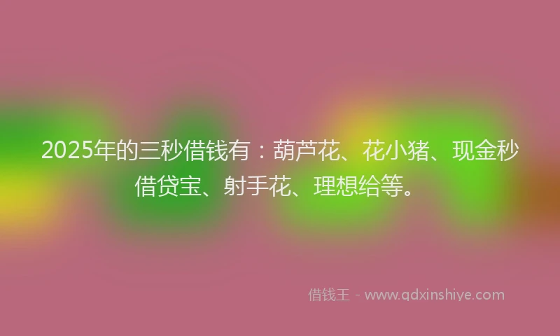 2025年的三秒借钱有：葫芦花、花小猪、现金秒借贷宝、射手花、理想给等。