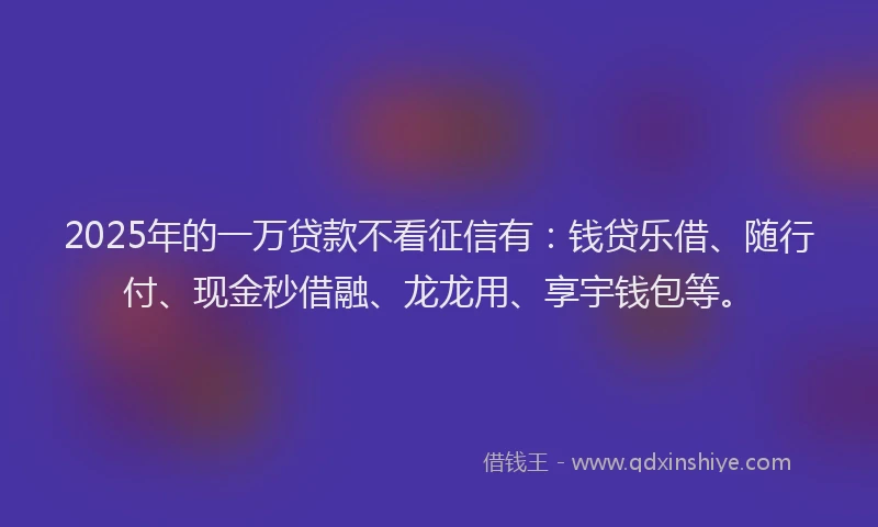 2025年的一万贷款不看征信有：钱贷乐借、随行付、现金秒借融、龙龙用、享宇钱包等。