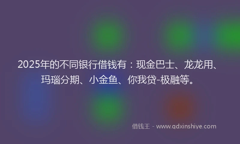 2025年的不同银行借钱有：现金巴士、龙龙用、玛瑙分期、小金鱼、你我贷-极融等。