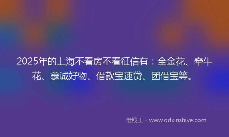 2025年的上海不看房不看征信有：全金花、牵牛花、鑫诚好物、借款宝速贷、团借宝等。