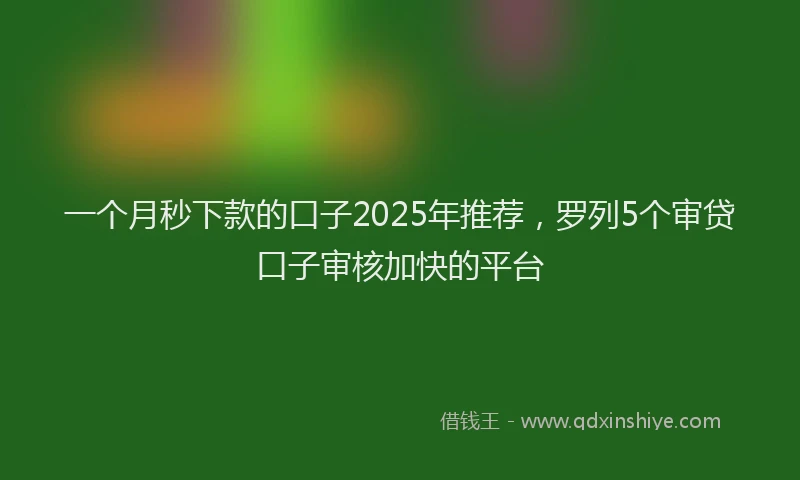 一个月秒下款的口子2025年推荐，罗列5个审贷口子审核加快的平台