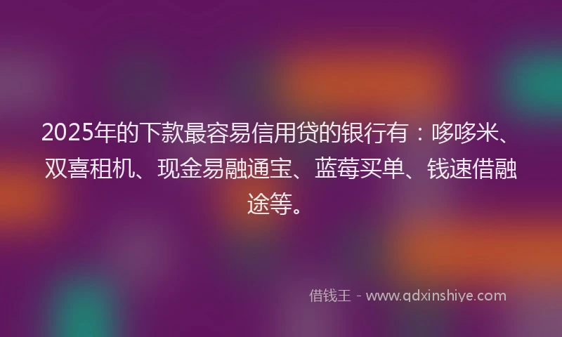 2025年的下款最容易信用贷的银行有：哆哆米、双喜租机、现金易融通宝、蓝莓买单、钱速借融途等。