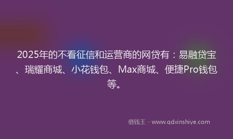 2025年的不看征信和运营商的网贷有：易融贷宝、瑞耀商城、小花钱包、Max商城、便捷Pro钱包等。