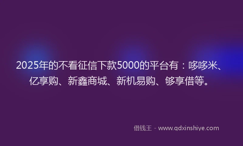 2025年的不看征信下款5000的平台有：哆哆米、亿享购、新鑫商城、新机易购、够享借等。