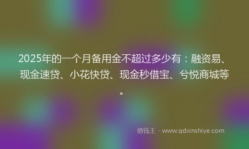 2025年的一个月备用金不超过多少有：融资易、现金速贷、小花快贷、现金秒借宝、兮悦商城等。
