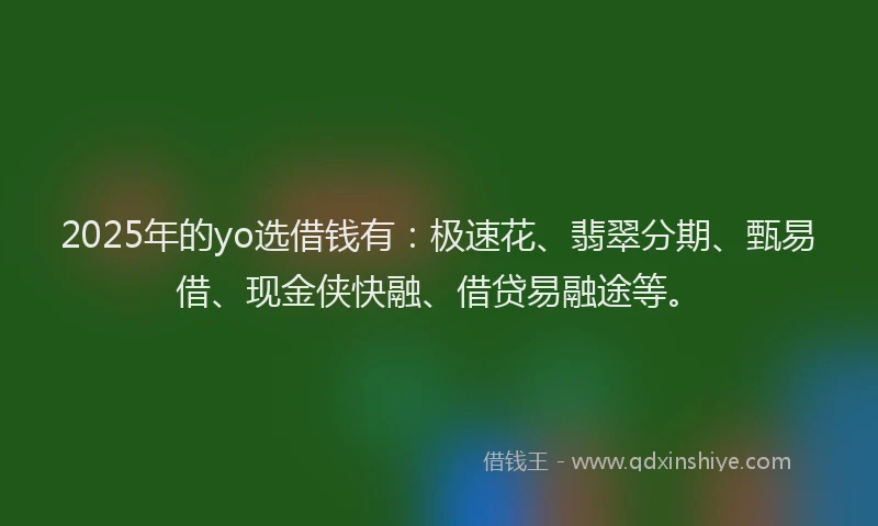 2025年的yo选借钱有：极速花、翡翠分期、甄易借、现金侠快融、借贷易融途等。