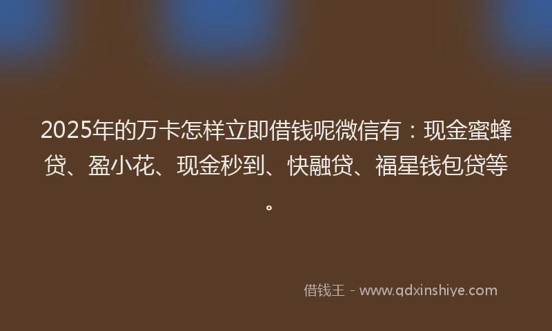 2025年的万卡怎样立即借钱呢微信有：现金蜜蜂贷、盈小花、现金秒到、快融贷、福星钱包贷等。